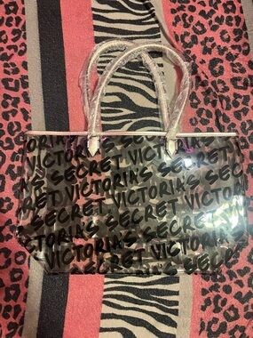 Victoria's Secret Clear Tote no with Black Script